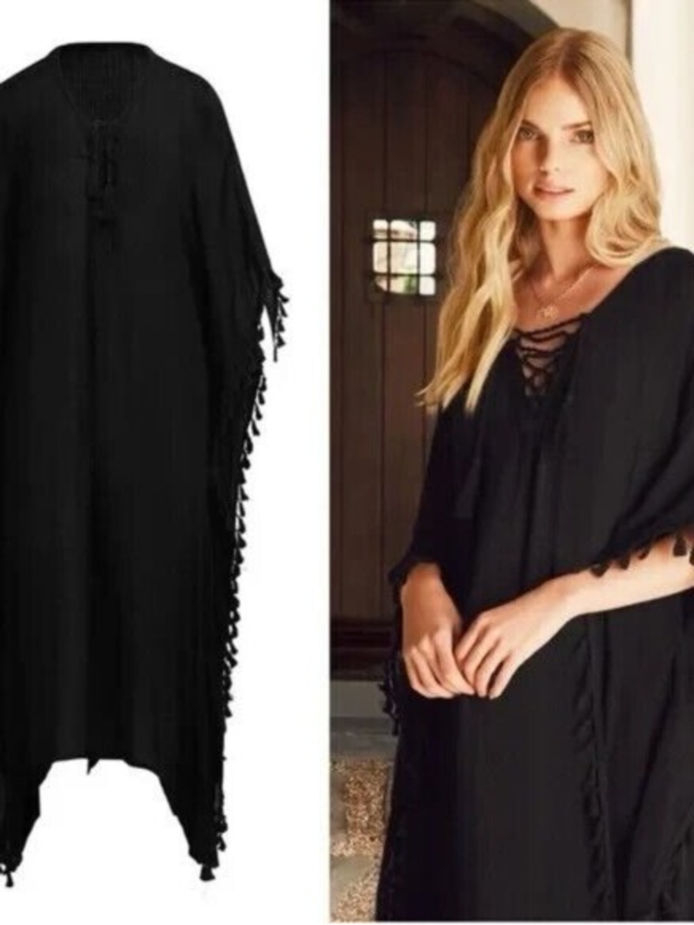 Walter Baker Black Lace-Up Caftan Top